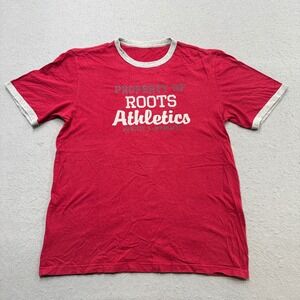 Roots Athletics T-Shirt Men's Large Red Ringer Short Sleeve Varsity Streetwear